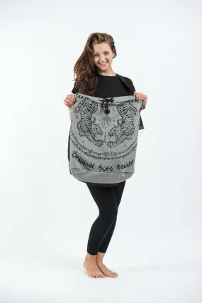 Thai Tattoo Oversize Drawstring Shoulder Bag  in Denim Gray