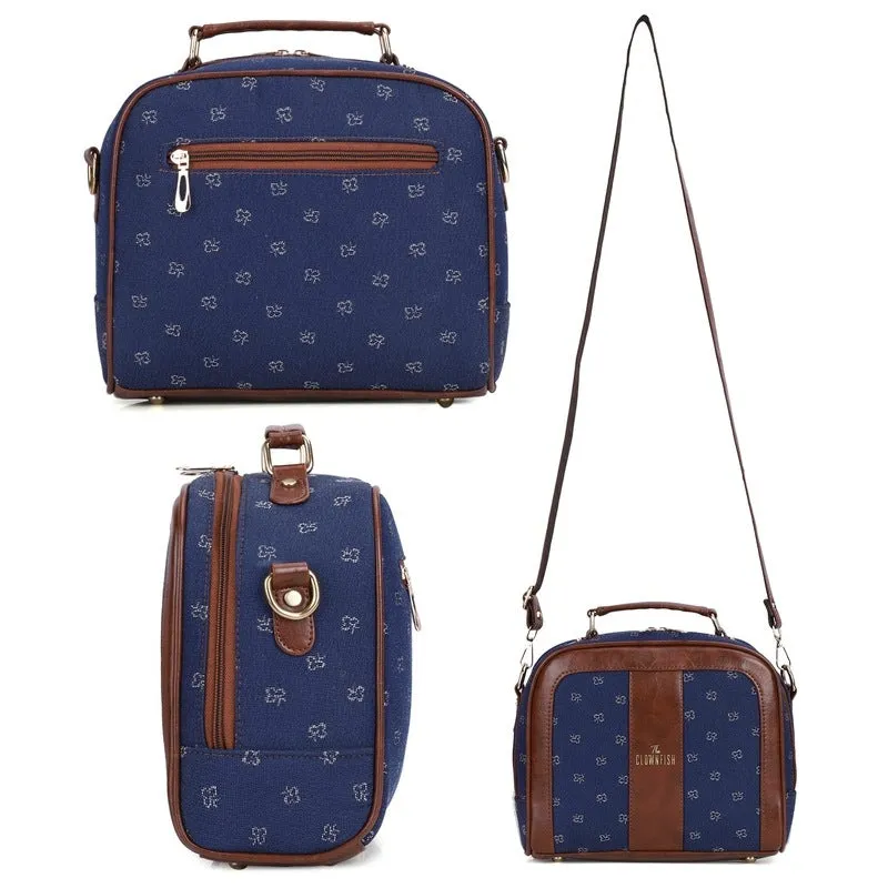 THE CLOWNFISH Elsie Series Tapestry Crossbody Sling Bag for Women Ladies Handbag Single Shoulder Bag with Shoulder Belt (Blue-Spade)