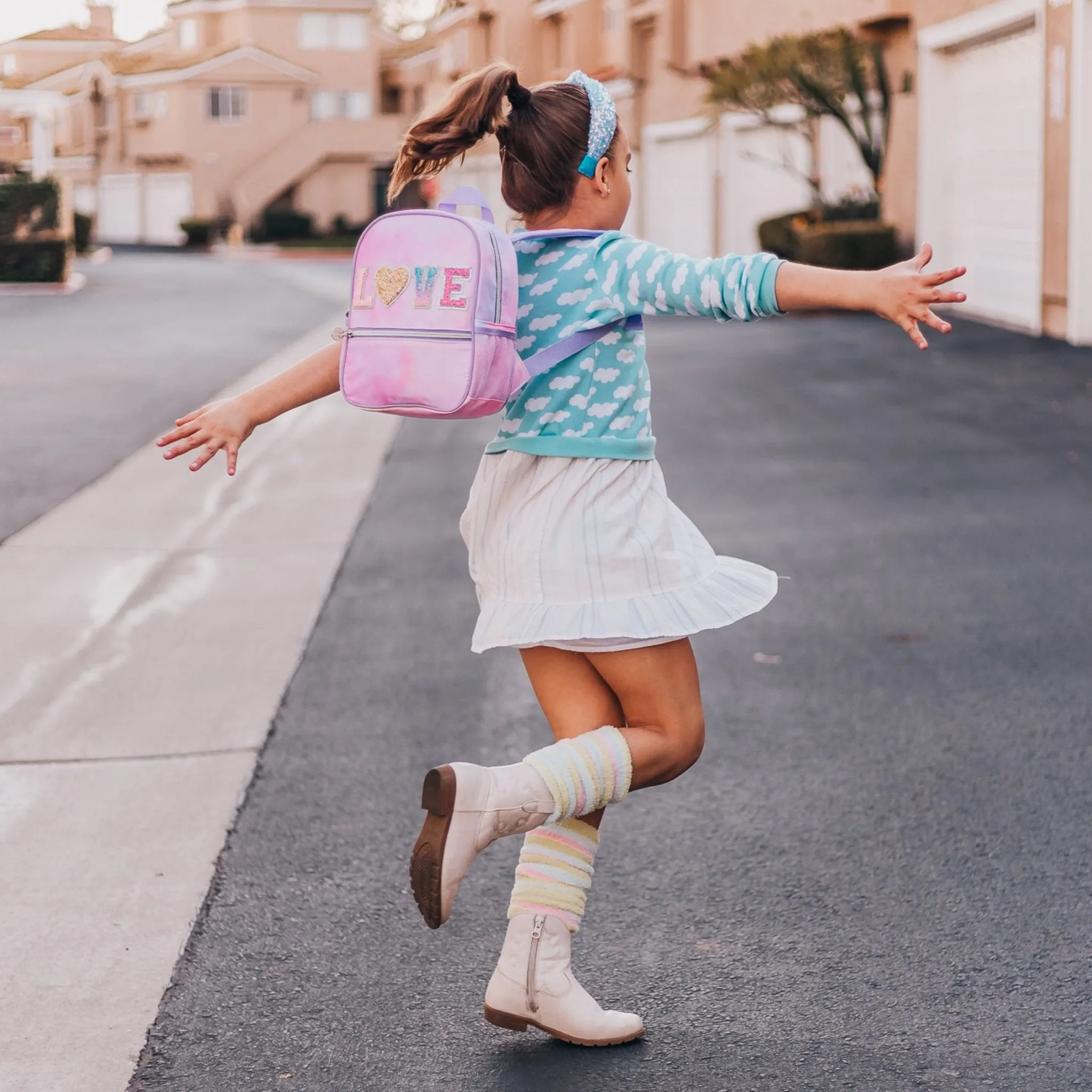 Tie Dye Backpack with Glitter Varsity Patch Letters - Mini