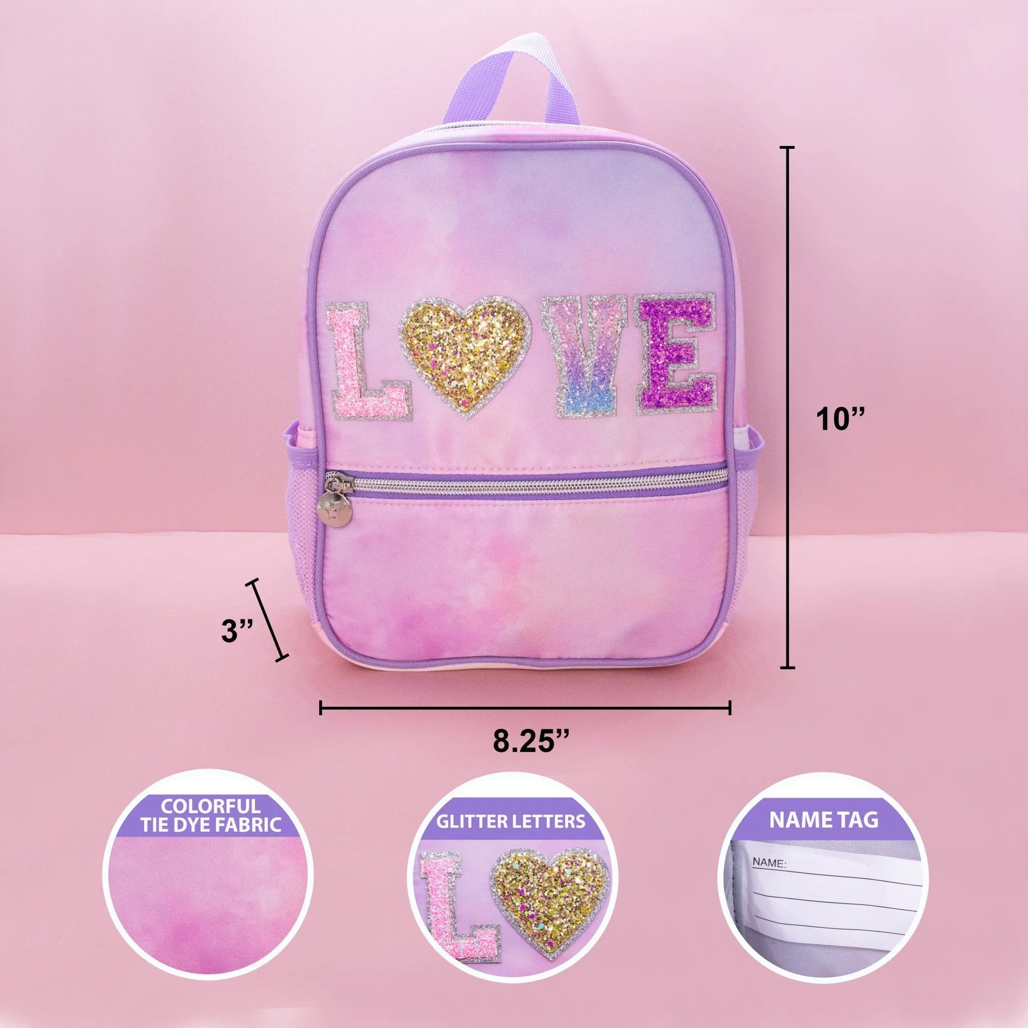 Tie Dye Backpack with Glitter Varsity Patch Letters - Mini