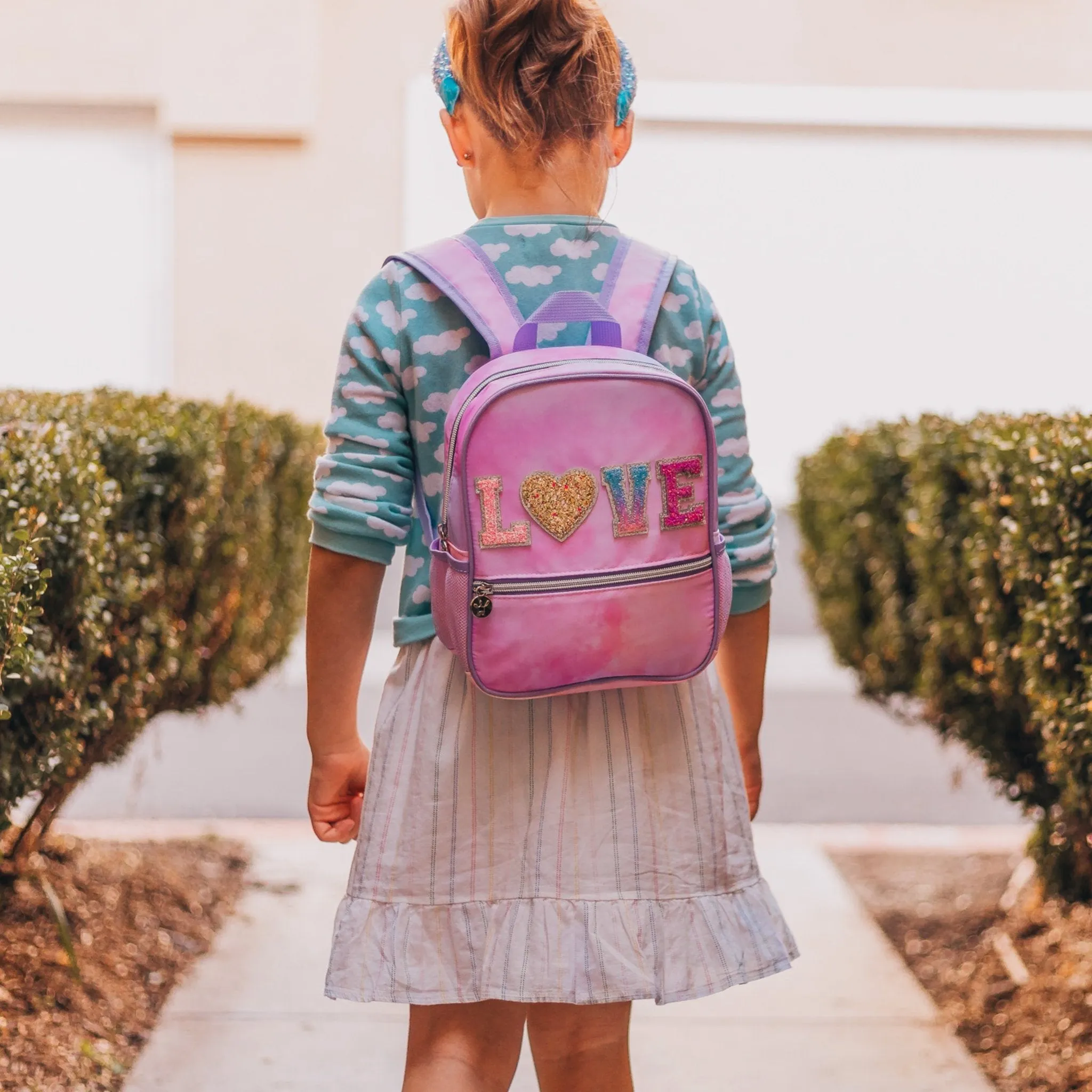 Tie Dye Backpack with Glitter Varsity Patch Letters - Mini