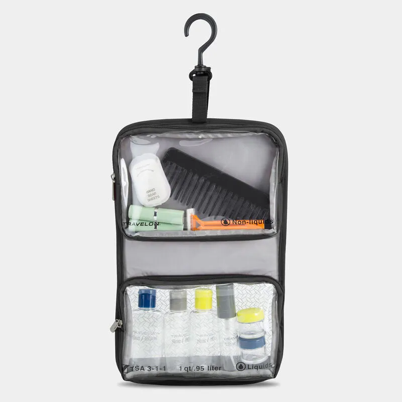 Travelon 3-1-1 Wet/Dry One Quart Clear Hanging Toiletry Bag with Bottles and Jars- $25