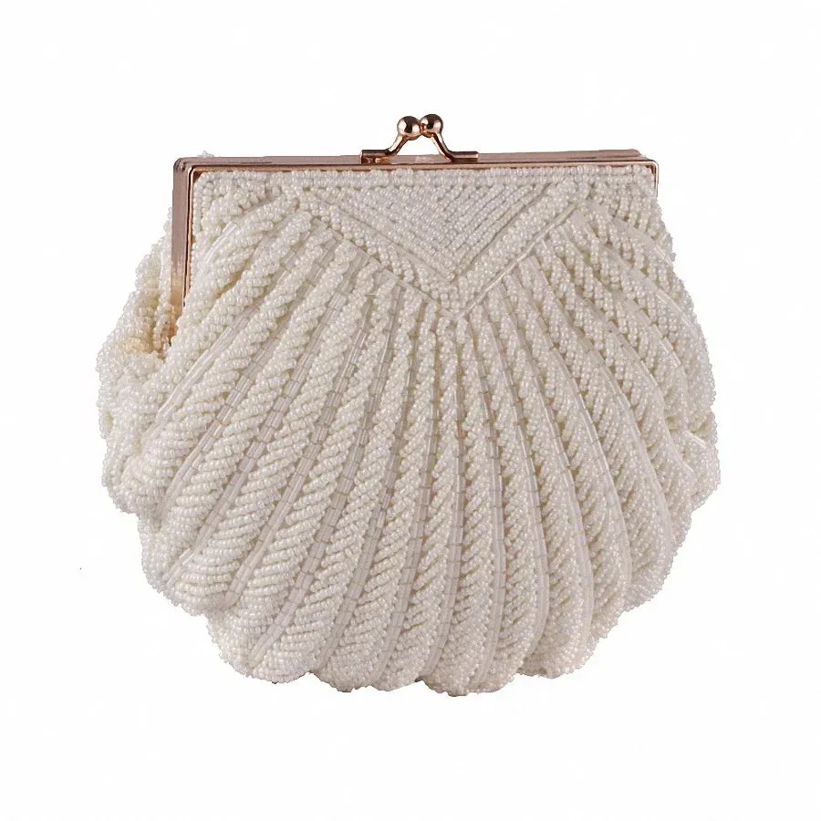 Trendy Clutch Pearl Beaded Shell Chain Party Bag