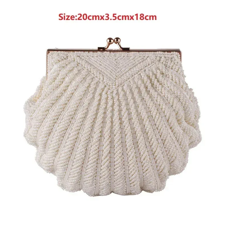 Trendy Clutch Pearl Beaded Shell Chain Party Bag