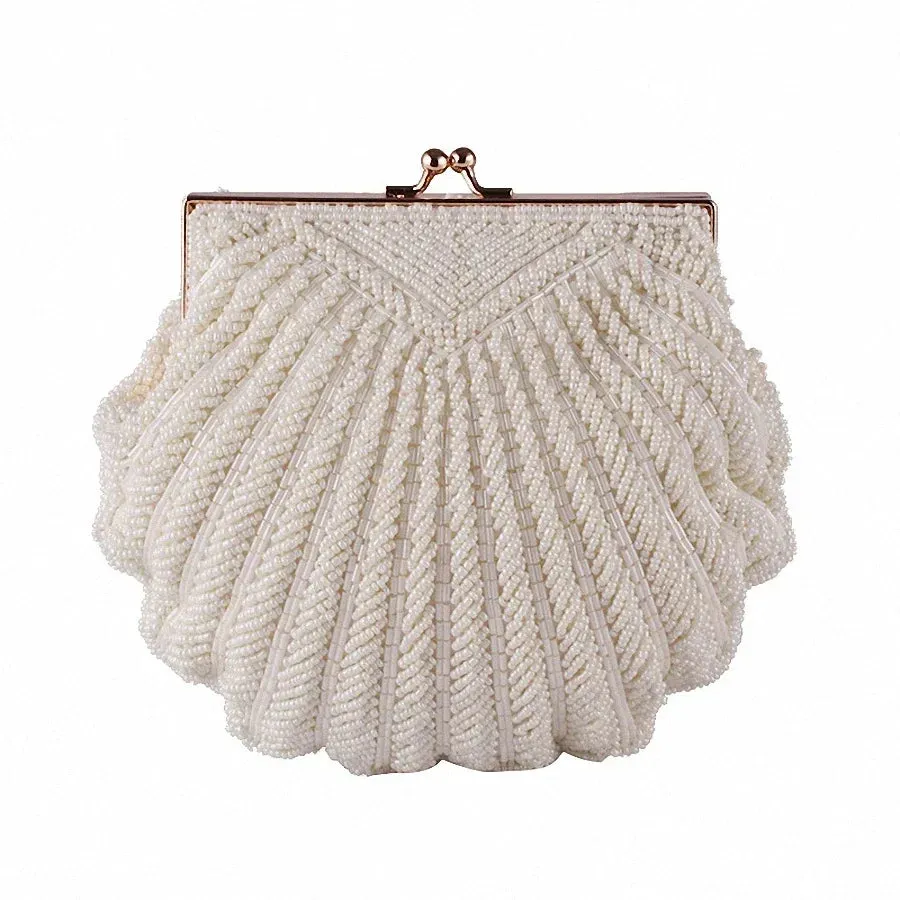 Trendy Clutch Pearl Beaded Shell Chain Party Bag