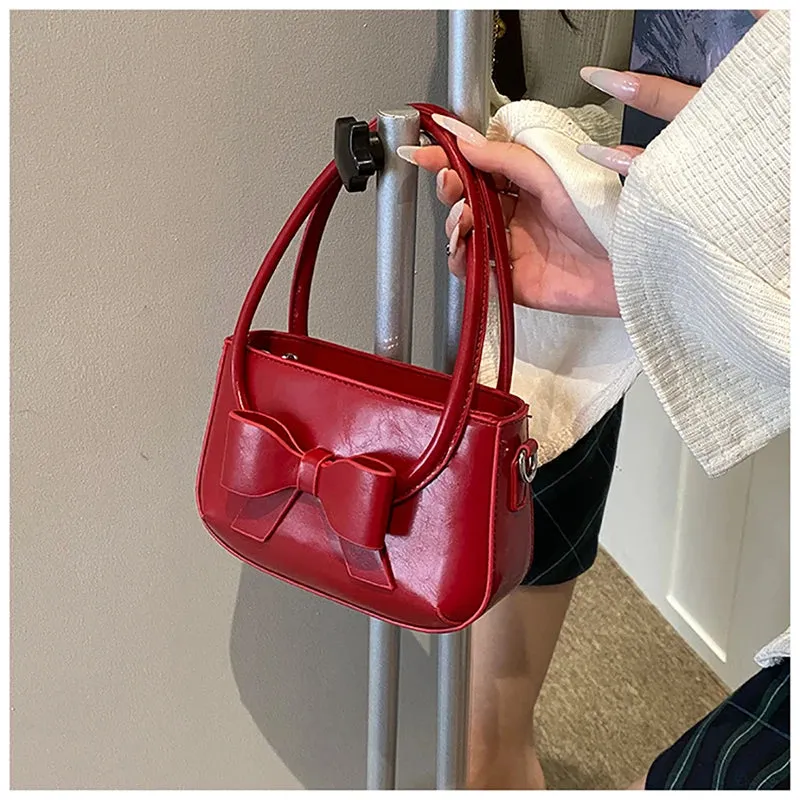 Uniwim Bow Design Sense Handbag Casual All-match Red Shoulder Bag Women's New High Quality Color Contrast Commute Crossbody Bag