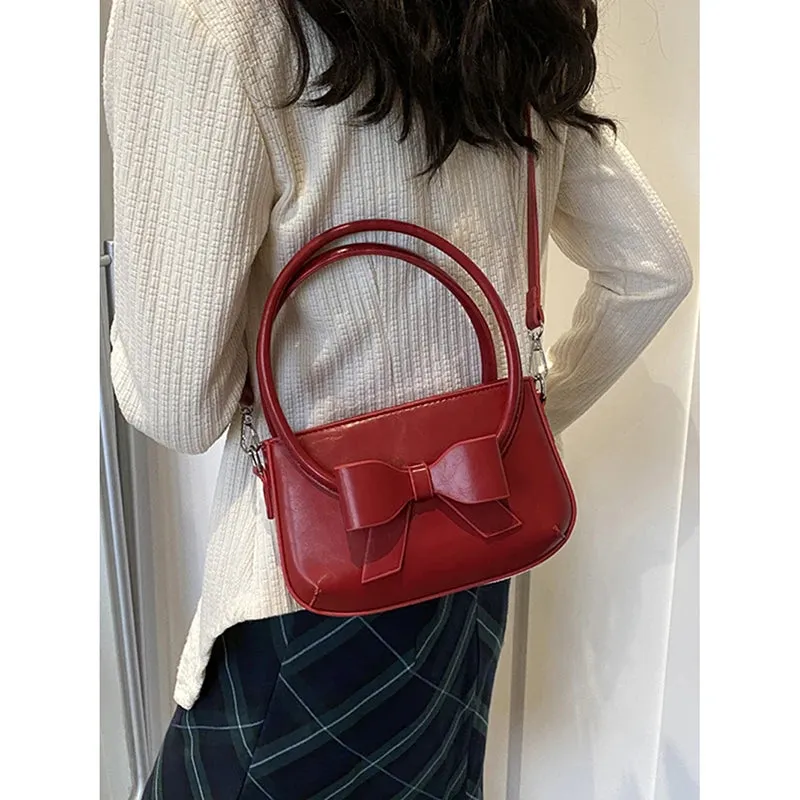 Uniwim Bow Design Sense Handbag Casual All-match Red Shoulder Bag Women's New High Quality Color Contrast Commute Crossbody Bag