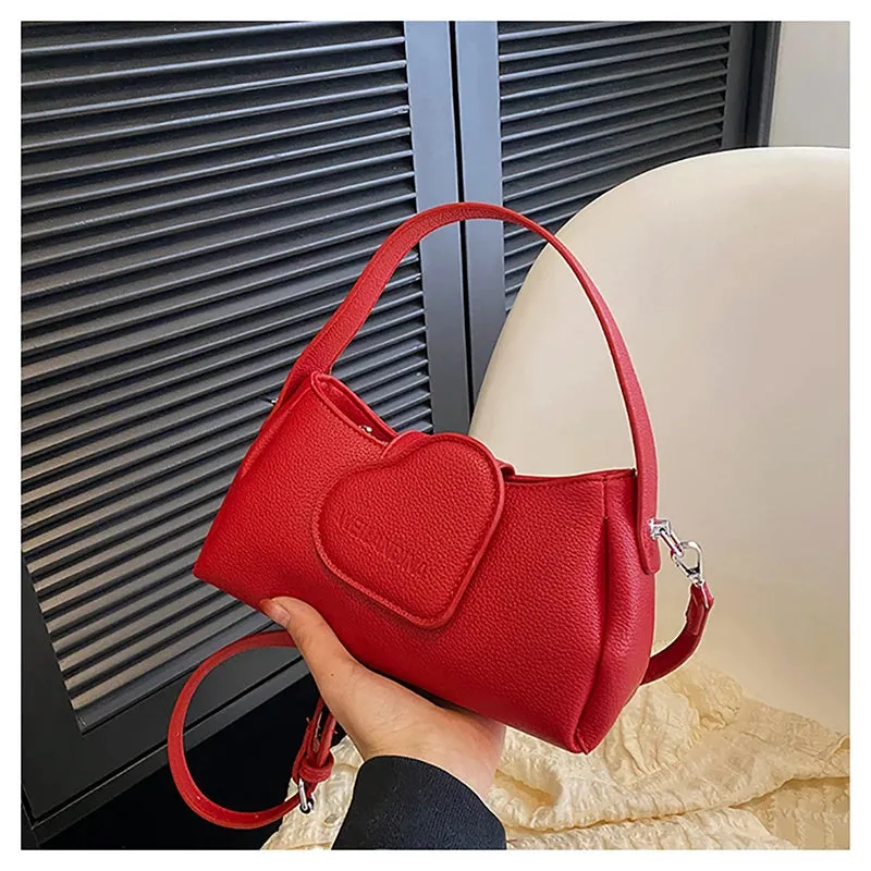 Uniwim Casual Lychee Leather Love Design Women's Handbag Fashion High Quality All-match Summer Crossbody Bag Simple Solid Shoulder Bags