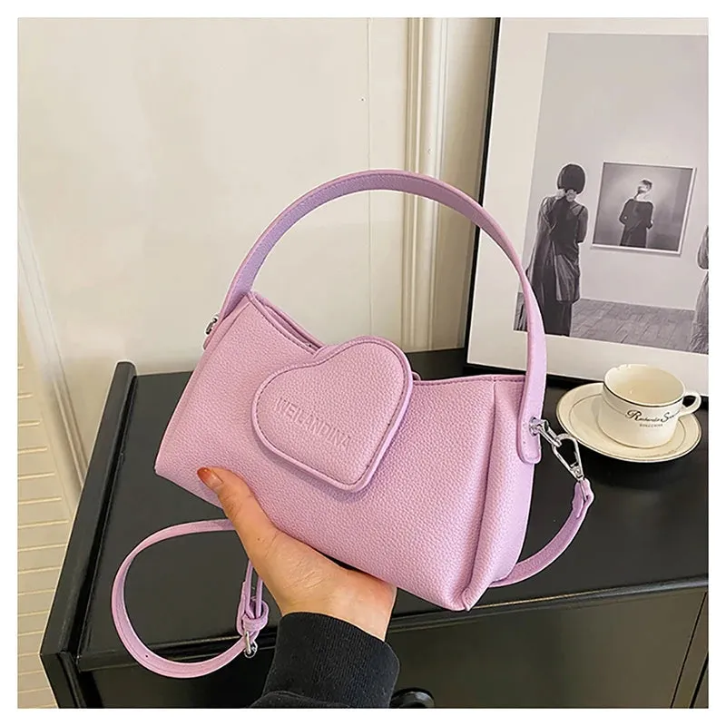 Uniwim Casual Lychee Leather Love Design Women's Handbag Fashion High Quality All-match Summer Crossbody Bag Simple Solid Shoulder Bags