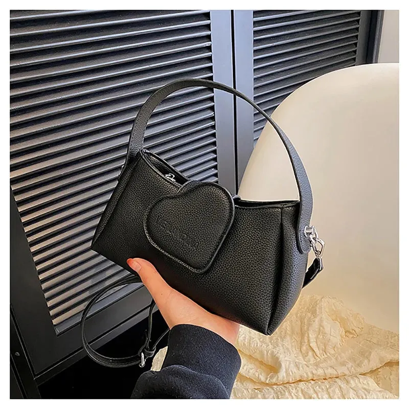 Uniwim Casual Lychee Leather Love Design Women's Handbag Fashion High Quality All-match Summer Crossbody Bag Simple Solid Shoulder Bags