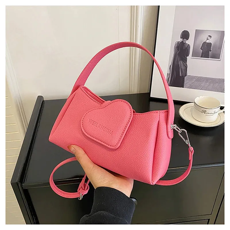 Uniwim Casual Lychee Leather Love Design Women's Handbag Fashion High Quality All-match Summer Crossbody Bag Simple Solid Shoulder Bags