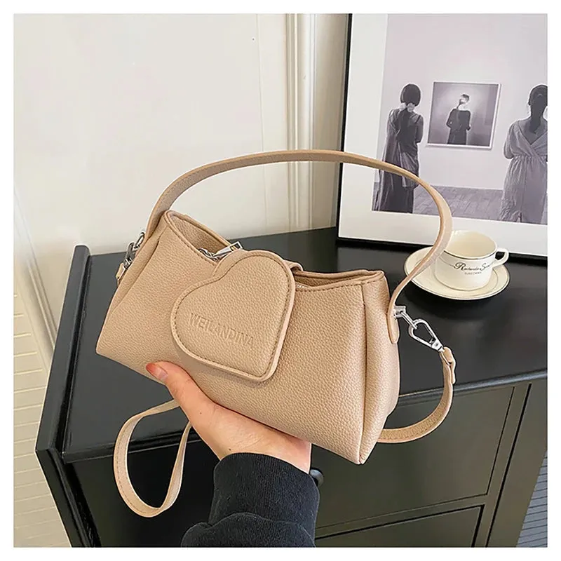 Uniwim Casual Lychee Leather Love Design Women's Handbag Fashion High Quality All-match Summer Crossbody Bag Simple Solid Shoulder Bags