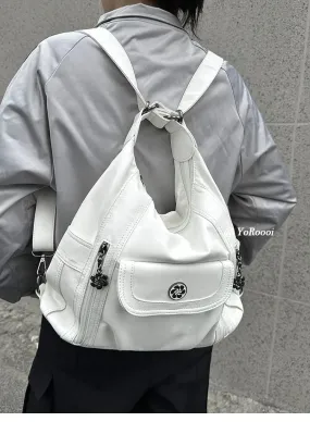 Uniwim  Vintage Y2k Handbag Women High Street Pu Leather Casual Backpack Messenger Bag Female Harajuku White Mochila Aesthetic