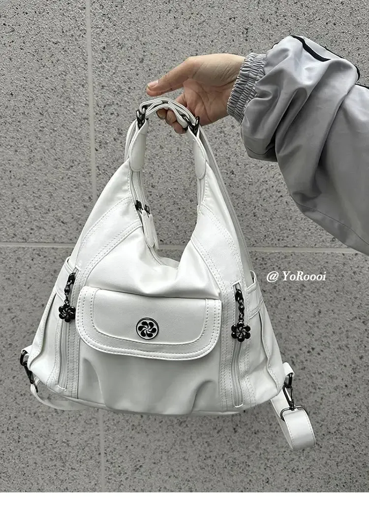 Uniwim  Vintage Y2k Handbag Women High Street Pu Leather Casual Backpack Messenger Bag Female Harajuku White Mochila Aesthetic