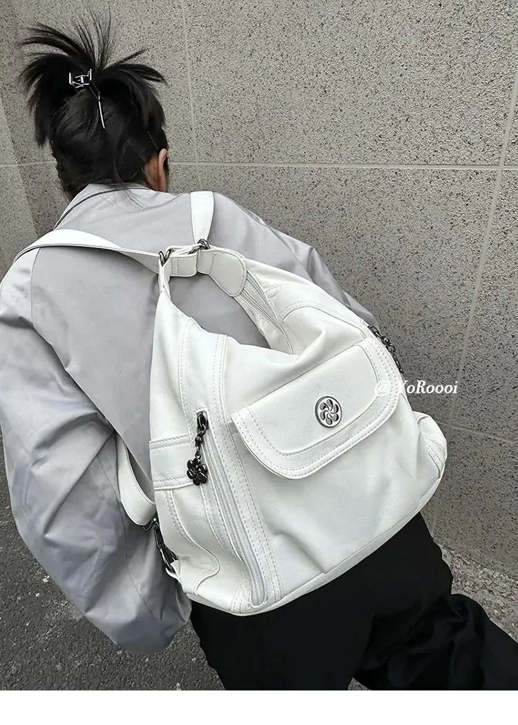 Uniwim  Vintage Y2k Handbag Women High Street Pu Leather Casual Backpack Messenger Bag Female Harajuku White Mochila Aesthetic