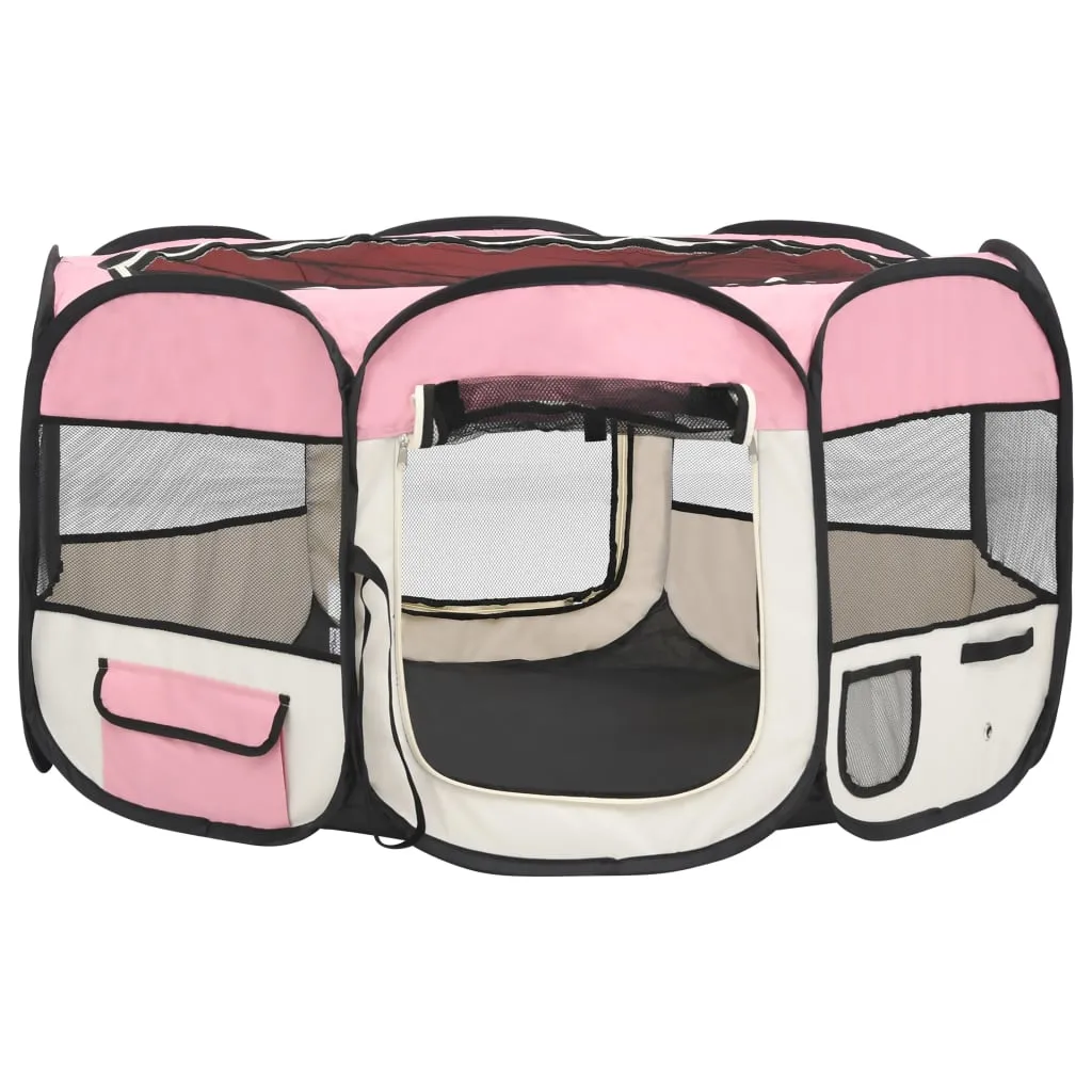 vidaXL Foldable Dog Playpen with Carrying Bag Pink 125x125x61 cm