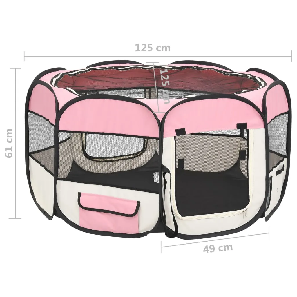 vidaXL Foldable Dog Playpen with Carrying Bag Pink 125x125x61 cm