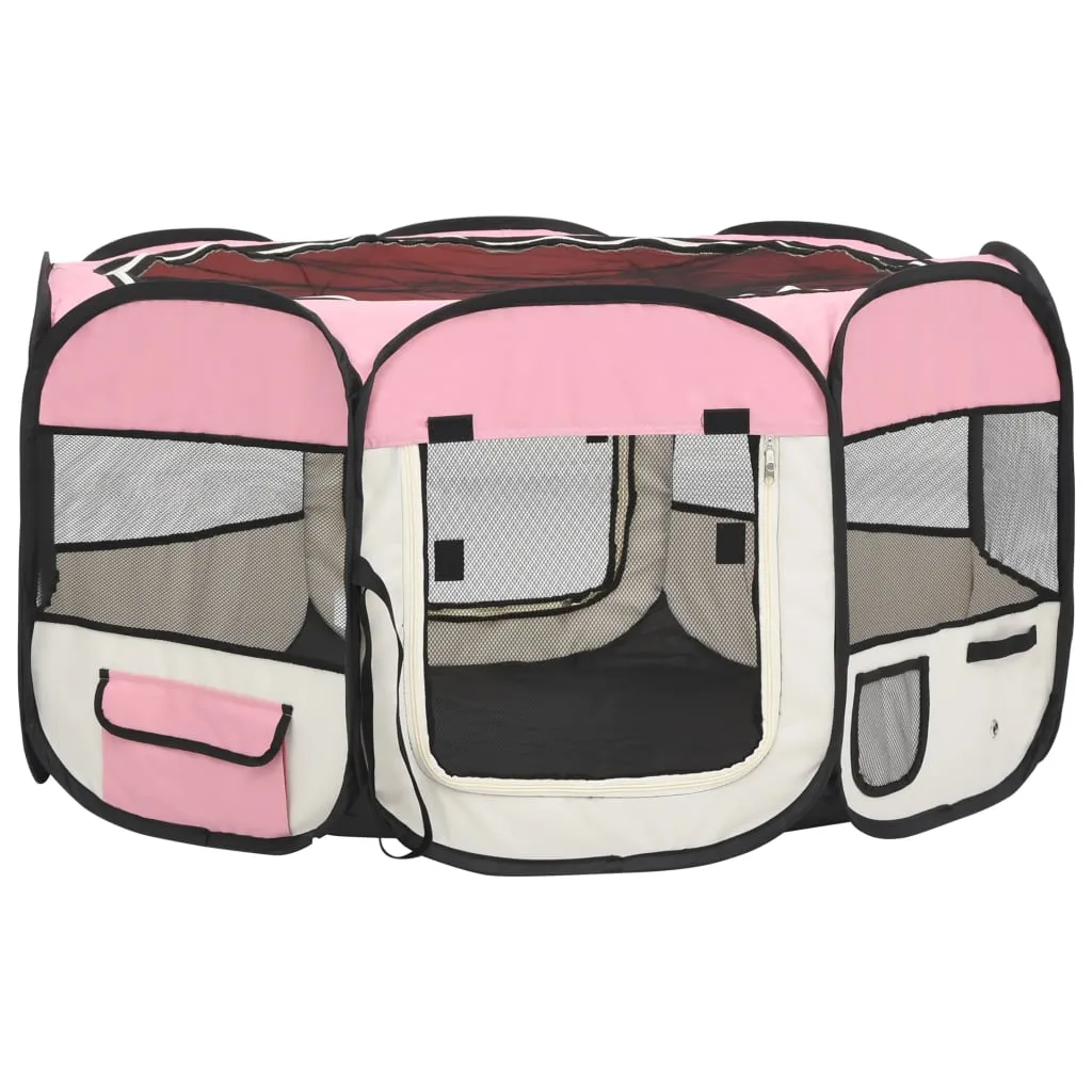 vidaXL Foldable Dog Playpen with Carrying Bag Pink 125x125x61 cm