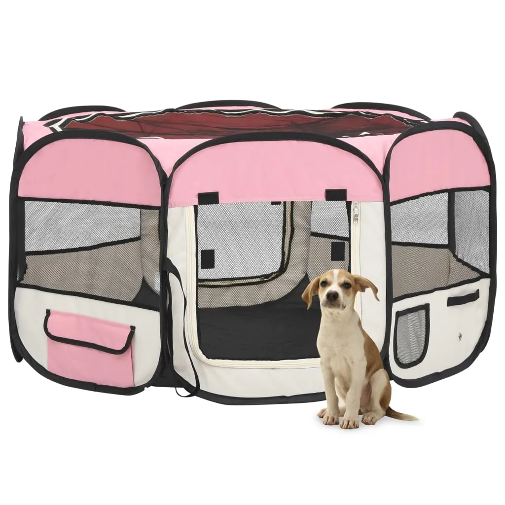 vidaXL Foldable Dog Playpen with Carrying Bag Pink 125x125x61 cm