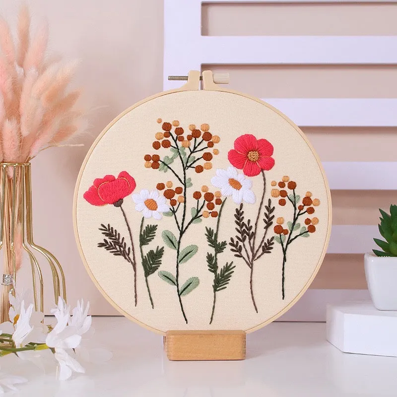 Vintage Wild Flowers Hand Embroidery DIY Kit 20cm