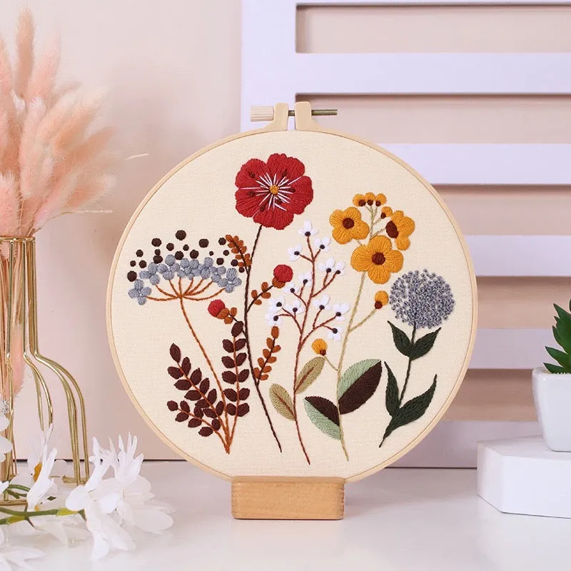 Vintage Wild Flowers Hand Embroidery DIY Kit 20cm