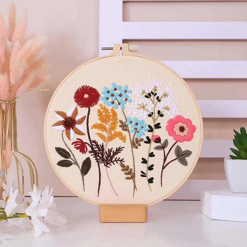 Vintage Wild Flowers Hand Embroidery DIY Kit 20cm