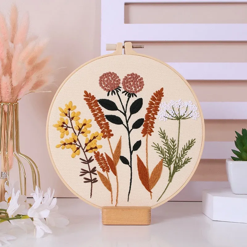 Vintage Wild Flowers Hand Embroidery DIY Kit 20cm