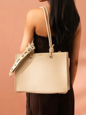 Womens Beige Textured Shoulder Bag