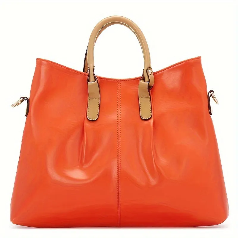 Women's Genuine Leather Tote Bag, Large Capacity Casual Shoulder Handbag, Vintage Style Satchel Bag