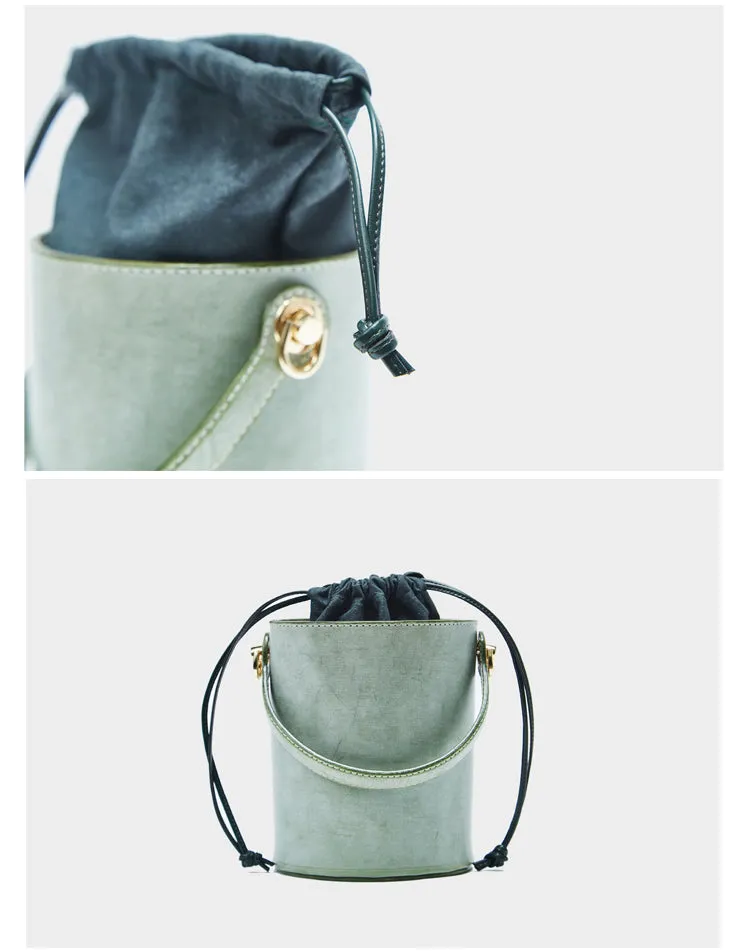 Womens Green Wax Leather Crossbody Bucket Bag Handbags Purse for Women