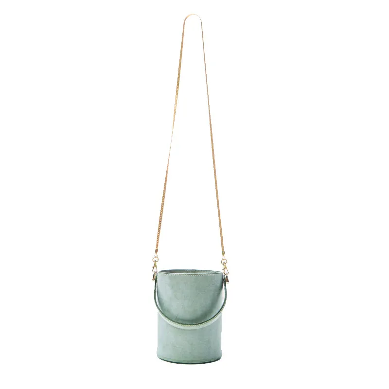 Womens Green Wax Leather Crossbody Bucket Bag Handbags Purse for Women