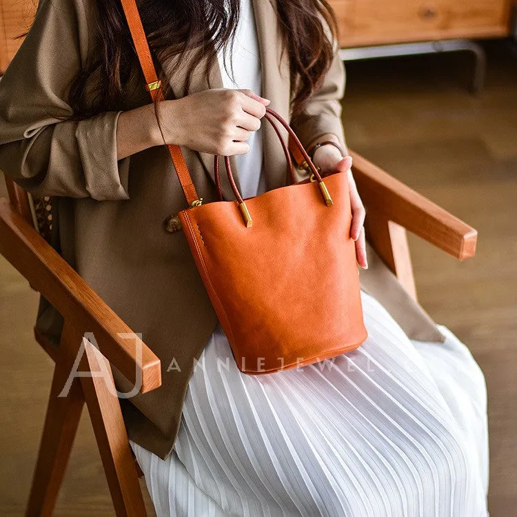 Women's Small Leather Bucket Bag Genuine Leather Crossbody Bucket Bag