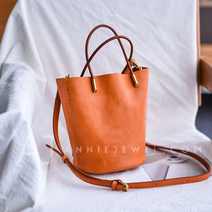 Women's Small Leather Bucket Bag Genuine Leather Crossbody Bucket Bag