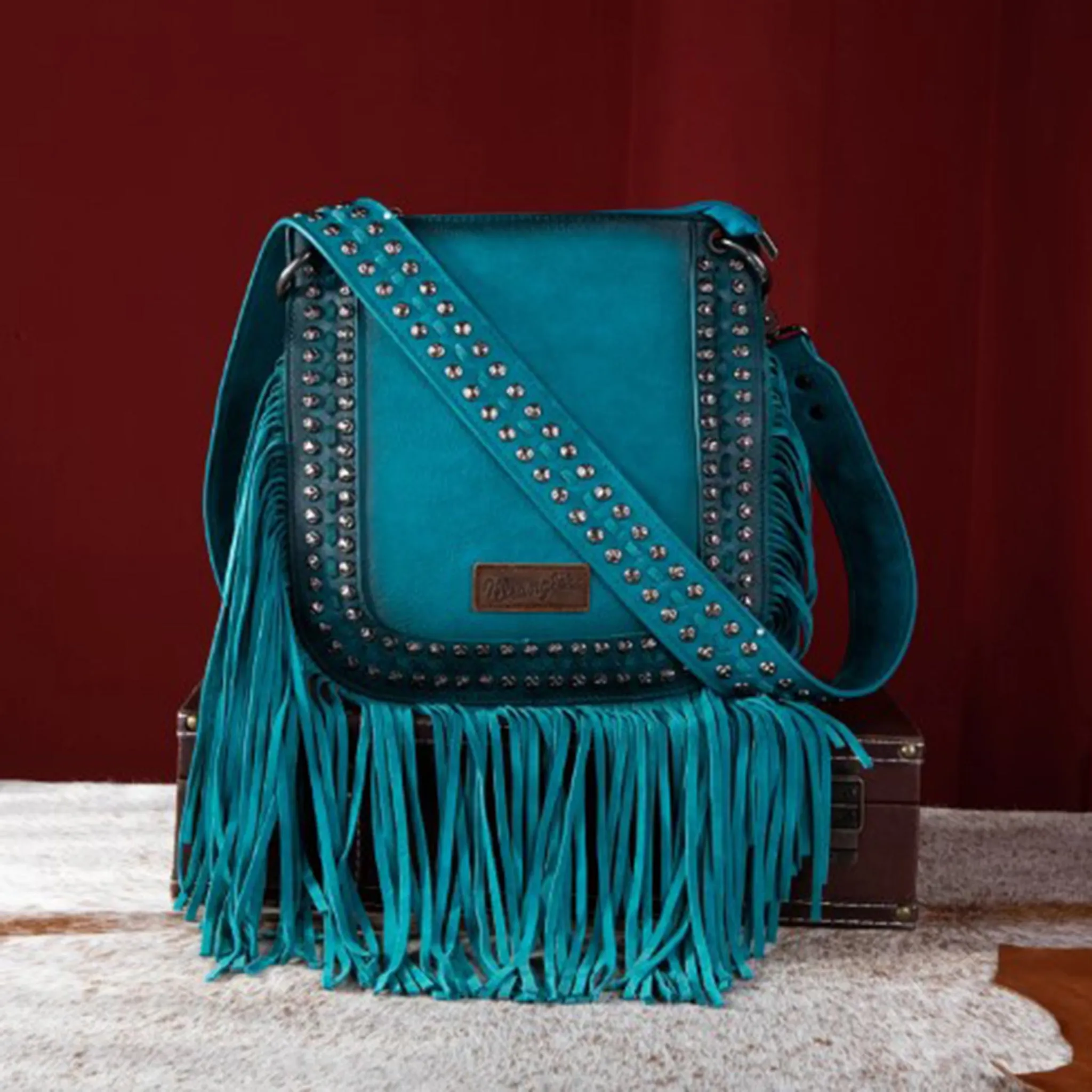 Wrangler Turquoise Rivet Fringe Purse-Conceal Carry