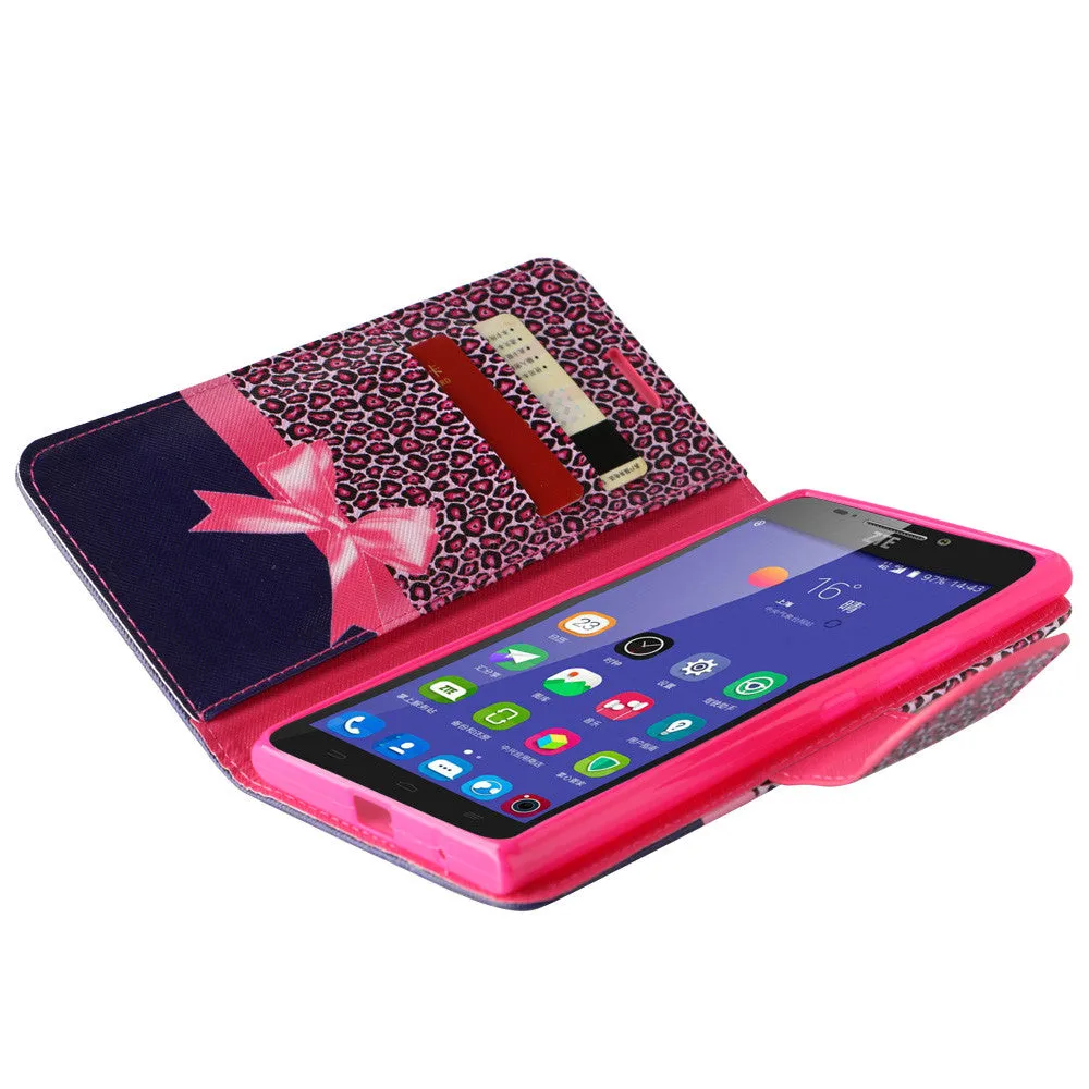 ZTE Warp Elite | ZTE N9158 Case, Wrist Strap Magnetic Flip Fold[Kickstand] Pu Leather Wallet Case with ID & Card Slots - Cheetah Prints